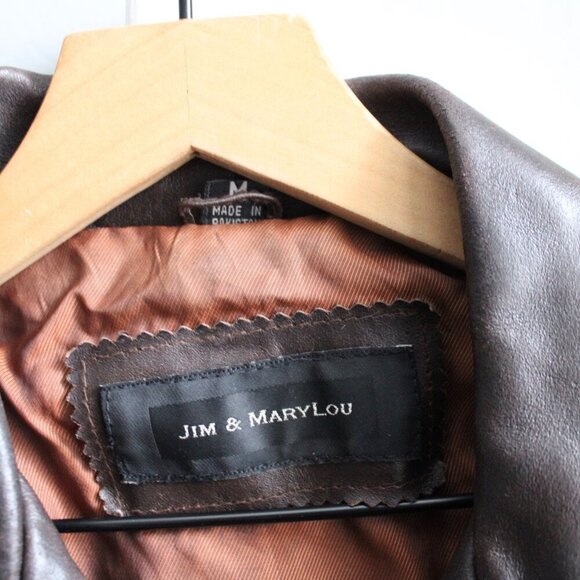 Jim and Marylou Vintage Brown Button Collar Waist Belt Tie Leather Jacket Small - Picture 3 of 5